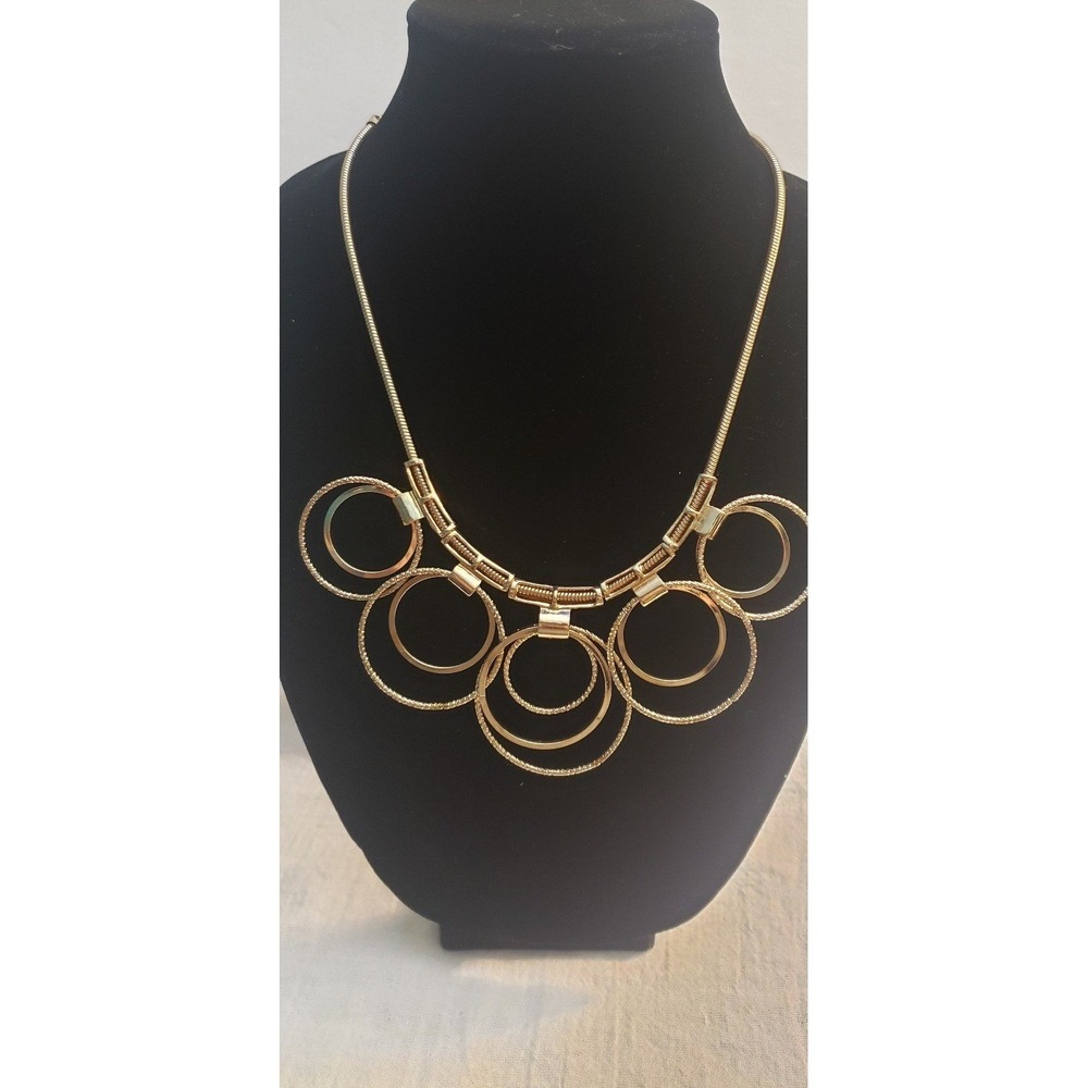 Thalia Sodi Gold Tone Statement Necklace Cirlce Pendants on a Snake Chain - Picture 2 of 3